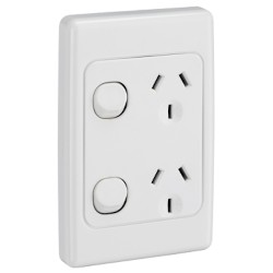 Clipsal 2000 Series Twin Switch Socket Outlet 250V, 10A, Vertical, Two piece base, White Electric