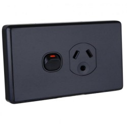 Clipsal Socket Outlets Single Switch Horizontal, 250V, 10A, Round Earth Pin, Black