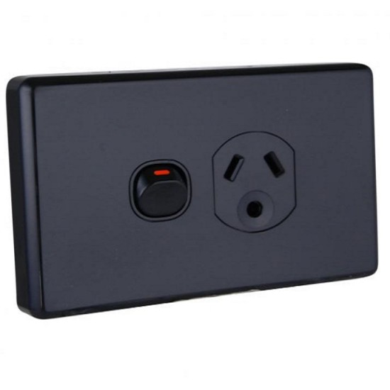 Clipsal Socket Outlets Single Switch Horizontal, 250V, 10A, Round Earth Pin, Black