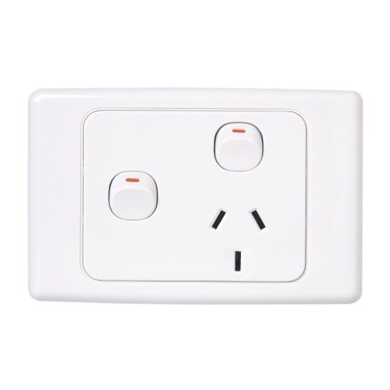 Clipsal 2000 Socket Switched, Single, Horizontal, Extra Switch, 10A, 250V, White Electric