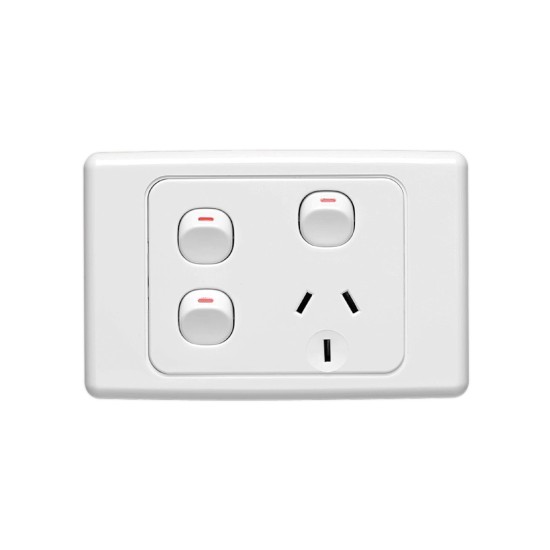 Clipsal 2000 Socket Switched Single, Horizontal, 2xExtra Switch, 10A, 250V, White Electric