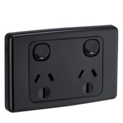 Clipsal 2000 Series Twin Switch Socket Outlet, 250V, 15A, Black