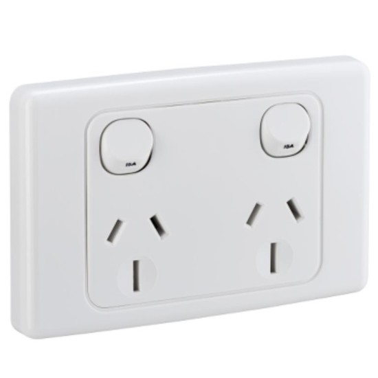 Clipsal 2000 Series Twin Switch Socket Outlet, 250V, 15A, White Electric