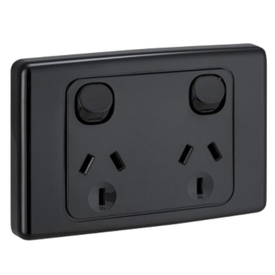 Clipsal 2000 Series Twin Switch Socket Outlet, 250V, 10A, Black