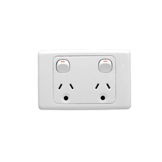 Clipsal 2000 Series Twin Switch Socket Outlet, 250V, 10A, Round Earth Pin, White Electric