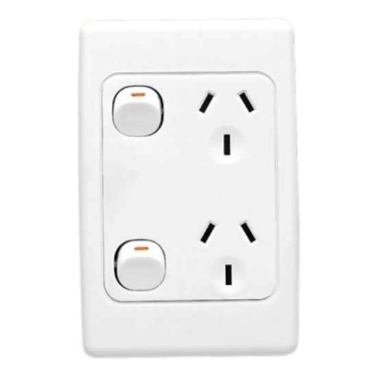 Clipsal 2000 Series Twin Switch Socket Outlet, 250V, 10A, Vertical, Standard Size, White Electric