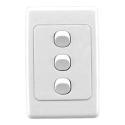 Clipsal Switch Single, Standard Size, Vertical Mount, 3 Gang, 250V, 10A, White Electric