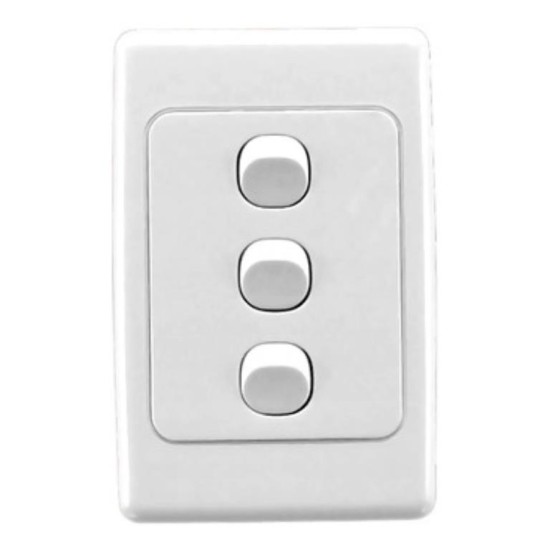 Clipsal Switch Single, Standard Size, Vertical Mount, 3 Gang, 250V, 10A, White Electric