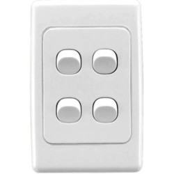 Clipsal 2000 Series Flush Switch, 4 Gang, 250VAC, 10A, Standard, Vertical, White Electric