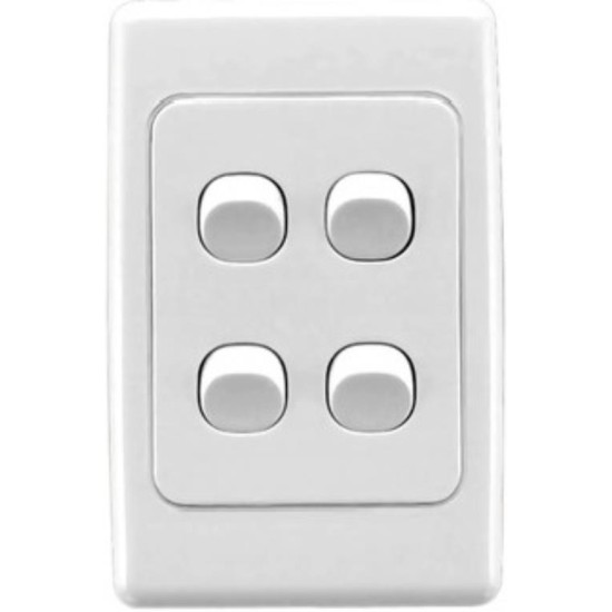 Clipsal 2000 Series Flush Switch, 4 Gang, 250VAC, 10A, Standard, Vertical, White Electric