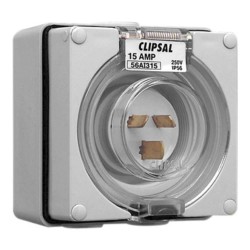 Clipsal - 56 Series Appliance Inlet IP66, 250V 15A - 3 Flat Pins, Grey