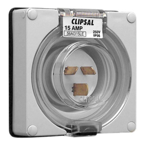 Clipsal - 56 Series Socket Appliance Inlet Ip56 3 PIN 15A Less Enclosure, Grey