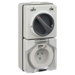 Clipsal - 56 Series Switched Socket Outlet 250V, 10A, 3 Flat PIN, IP66, 1 Pole, Heavy Duty, Grey