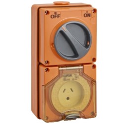 Clipsal - 56 Series Switched Socket Outlet 250V, 10A, 2 Flat and Round Earth PIN, IP66, 1 Pole, Resistant Orange