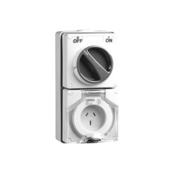 Clipsal - 56 Series Switched Socket Outlet 250V, 15A, 3 Flat PIN, IP66, 1 Pole, Resistant White Electric