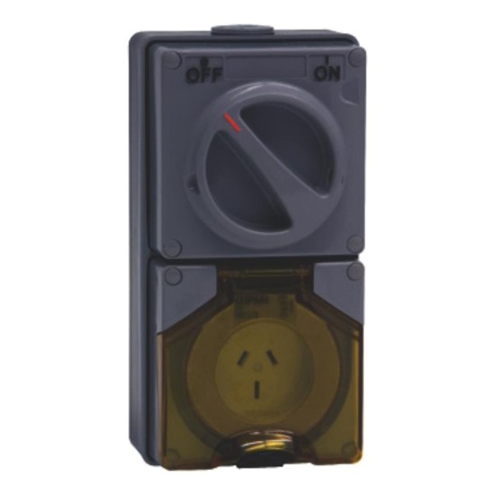 Clipsal - 56 Series Switched Socket Outlet 250V, 15A, 3 Flat PIN, IP66, 1 Pole, Woolworths Grey