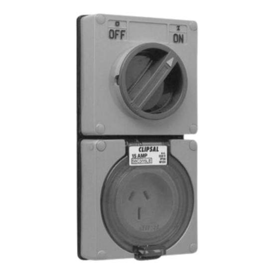 Clipsal - 56 Series Switched Socket Surface IP66 3 PIN 15A Less Enclosure, Grey