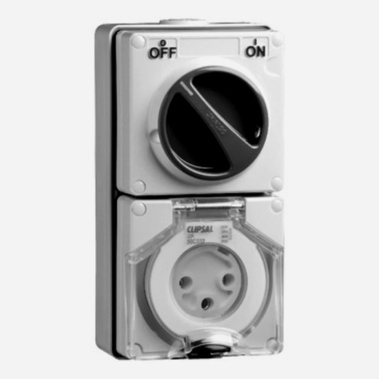 Clipsal - 56 Series Switched Socket Outlet 250V, 32A, 3 Round PIN, IP66, 1 Pole, Grey