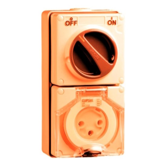 Clipsal - 56 Series Switched Socket Outlet 250V, 32A, 3 Round PIN, IP66, 1 Pole, Resistant Orange