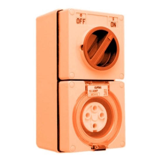 Clipsal - 56 Series Switched Socket Outlet 500V, 10A, 4 Round PIN, IP66, 3 Pole, Resistant Orange