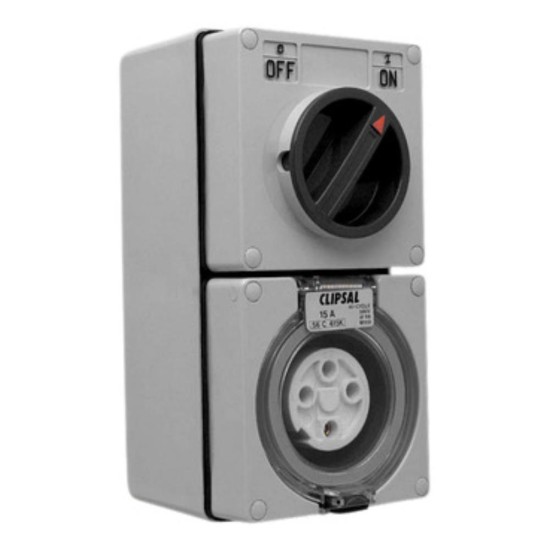 Clipsal - 56 Series Switched Socket Outlet 500V, 16A, IP66, 3 Pole, Key Operated, High Cycle, Grey