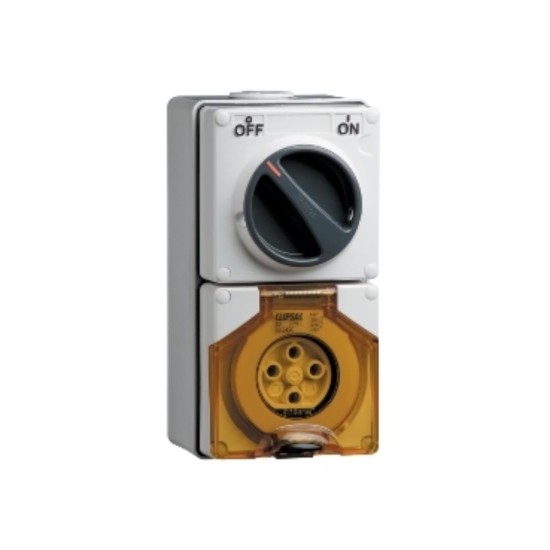 Clipsal - 56 Series Switched Socket Outlet 500V, 20A, 4 Round PIN, IP66, 3 Pole, Resistant Orange