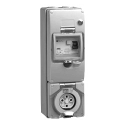 Clipsal - 56 Series RCD Protected Switched Socket Outlet 500V, 20A, 4 Round PIN, IP66, 30mA, Grey