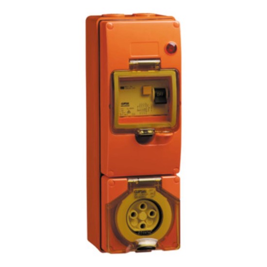 Clipsal - 56 Series RCD Protected Switched Socket Outlet 500V, 20A, 4 Round PIN, IP66, 30mA, Resistant Orange