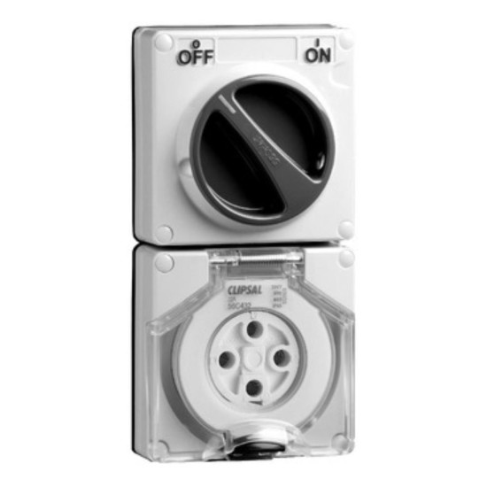 Clipsal - 56 Series Switched Socket Surface IP66 4 PIN 32A Less Enclosure, Grey