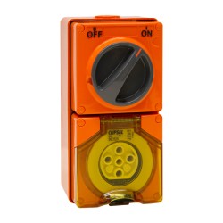 Clipsal - 56 Series Switched Socket Outlet 500V, 20A, 5 Round PIN, IP66, 3 Pole, Surface Mount, Resistant Orange