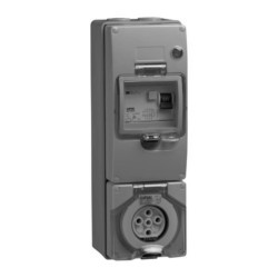 Clipsal - 56 Series RCD Protected Switched Socket Outlet 500V, 20A, 5 Round PIN, IP66, 3 Pole, Grey