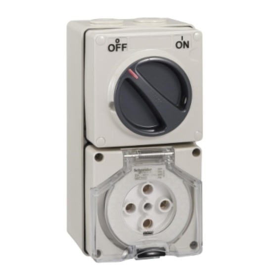 Clipsal - 56 Series Switched Socket Outlet 500V, 50A, 5 Round PIN, IP66, 3 Pole, Surface Mount, Grey