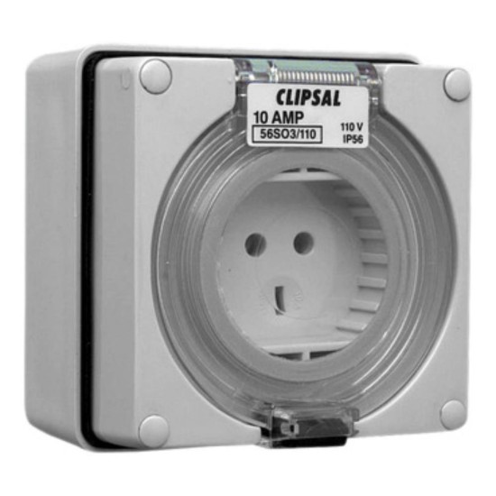 Clipsal - 56 Series Socket Outlet 3 PIN Round/Flat, 110V, 10A, Grey