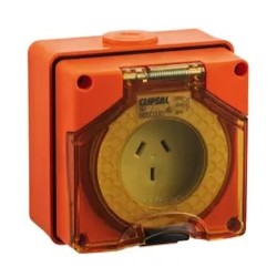 Clipsal - 56 Series Surface Socket IP66, 250V 10A - 3 Flat Pins, Resistant Orange