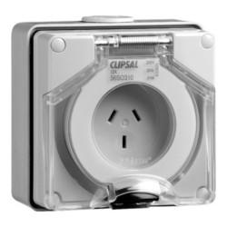 Clipsal - 56 Series Surface Socket IP66, 250V 10A - 3 Flat Pins, Grey