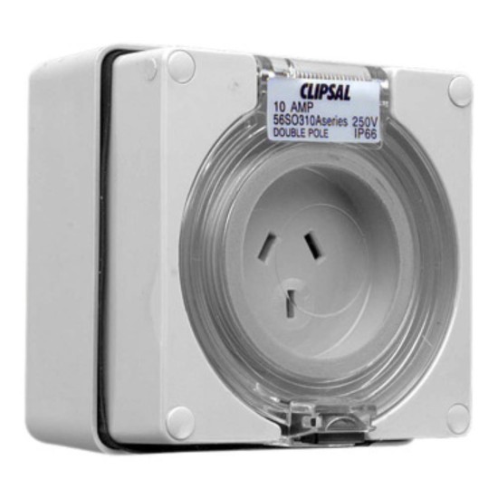 Clipsal - 56 Series Socket Outlet 3 Flat PIN, 250V, 10A, Auto Switched, Grey