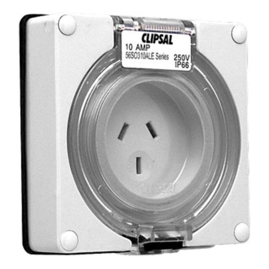 Clipsal - 56 Series Socket Outlet Surface Auto 10A Less Enclosure, Grey