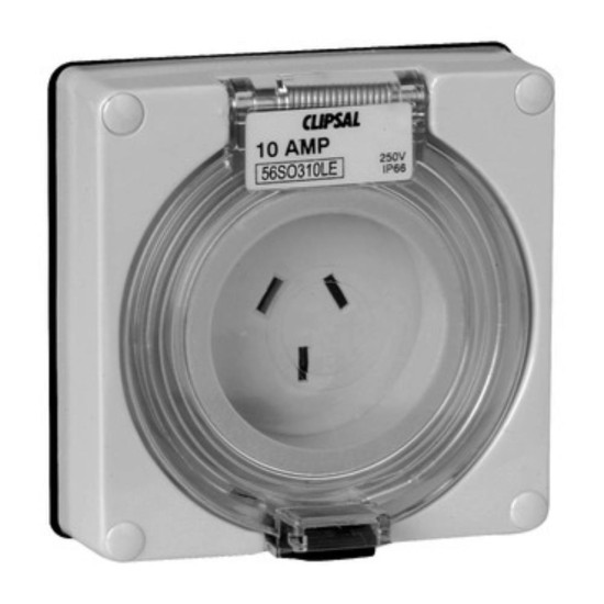 Clipsal - 56 Series Socket Outlet Surface 3 Flat PIN 10A 250V Less Enclosure, Grey