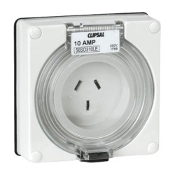 Clipsal - 56 Series Socket Outlet Surface 3 Flat PIN 10A 250V Less Enclosure, Resistant White Electric