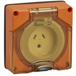 Clipsal - 56 Series Socket Outlet Surface 3 PIN 10A LT Less Enclosure, Resistant Orange