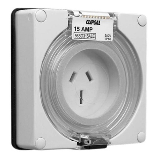 Clipsal - 56 Series Socket Outlet Surface Auto 3 Pole 15A Less Enclosure, Grey