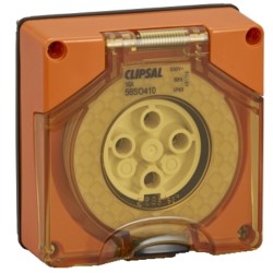 Clipsal - 56 Series Socket Outlet Surface 4P Round 10A Less Enclosure, Resistant Orange