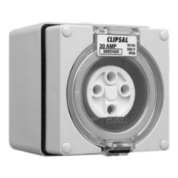 Clipsal - 56 Series Surface Socket IP66, 500V 20A - 4 Round Pins, Grey