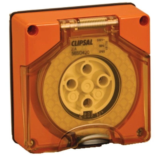 Clipsal - 56 Series Socket Outlet Surface 4 PIN Round 20A Less Enclosure, Resistant Orange