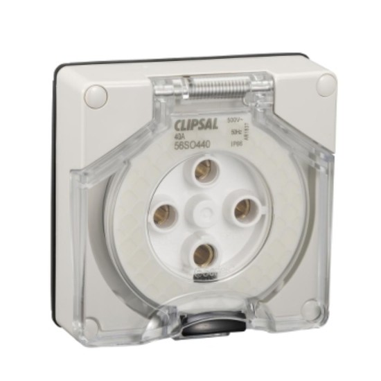 Clipsal - 56 Series Socket Outlet Surface 4 PIN Round 40A Less Enclosure, Grey