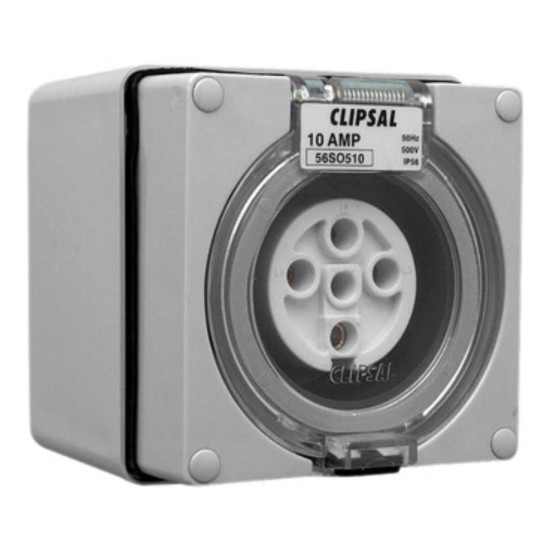 Clipsal - 56 Series Surface Socket IP66, 500V 10A - 5 Round Pins, Grey