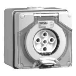 Clipsal - 56 Series Surface Socket IP66, 500V 20A - 5 Round Pins, Grey