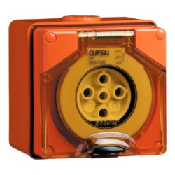 Clipsal - 56 Series Surface Socket IP66, 500V 20A - 5 Round Pins, Resistant Orange