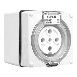 Clipsal - 56 Series Surface Socket IP66, 500V 32A - 5 Round Pins, Resistant White Electric