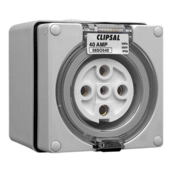 Clipsal - 56 Series Surface Socket IP66, 500V 40A - 5 Round Pins, Grey